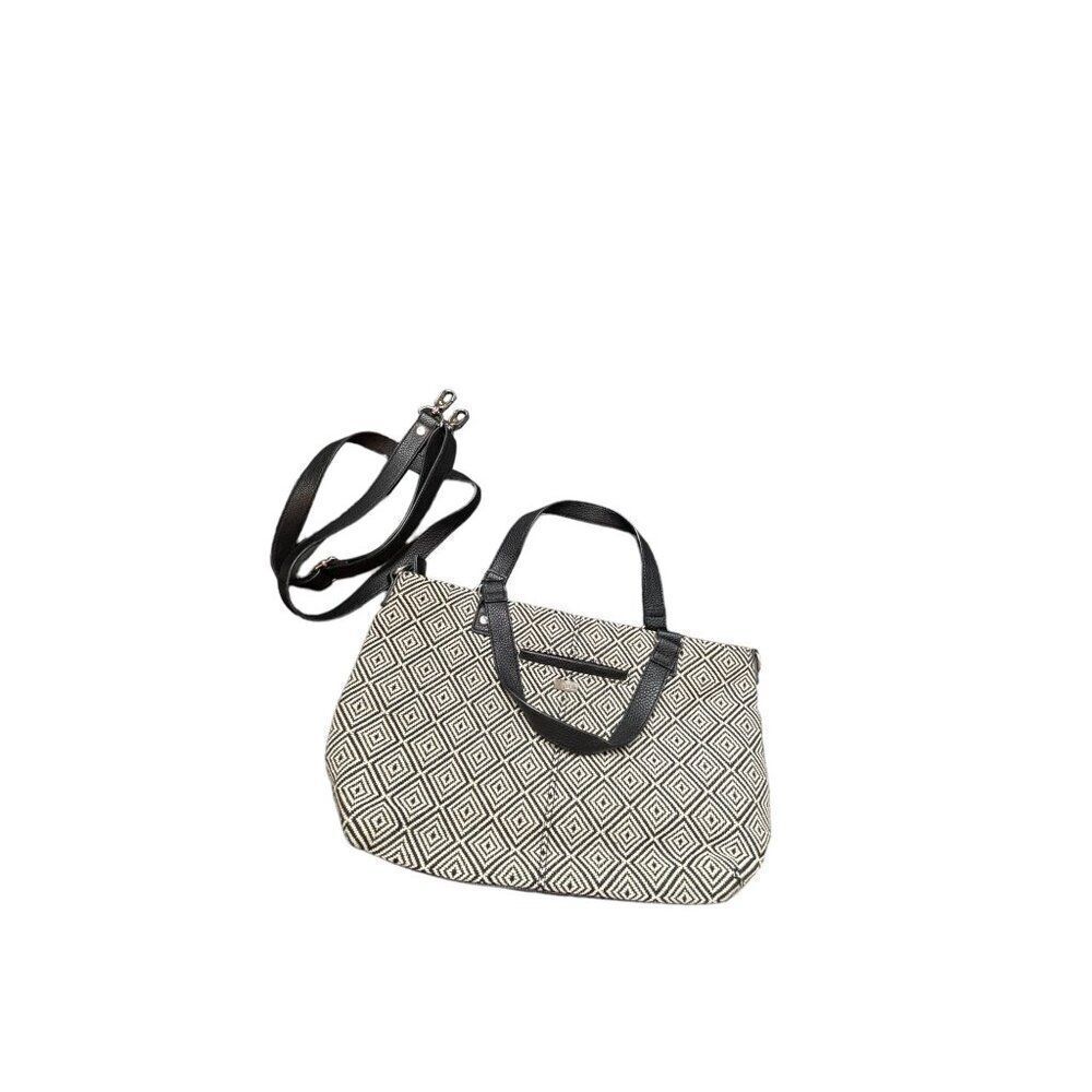 Black & White Geometric Handbag With Adjustable Strap & Inner Pockets